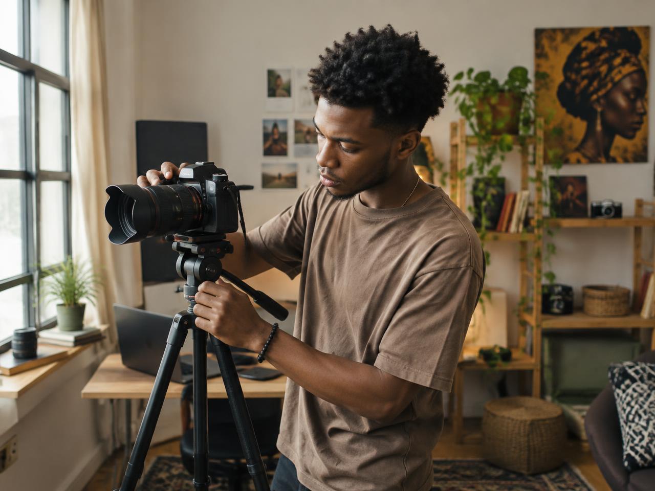 A creator setting up a camera in his studio